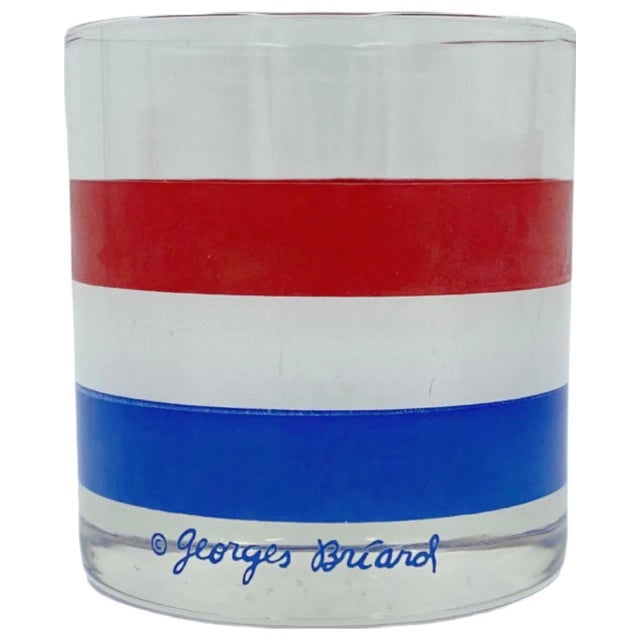 Georges Briard Mid 20th Century Vintage Georges Briard Red, White & Blue Stripes Rocks Cocktail Glasses- Set of 4 For Sale - Image 4 of 12