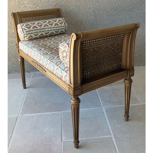 Neoclassical Timeless Mid 20th-Century Regency-Style Cane & Ash Wood Entryway / Window Bench For Sale - Image 3 of 12