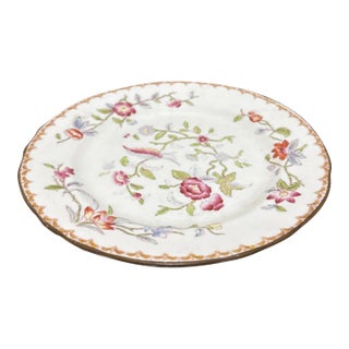 Vintage Aynsley Pembroke Fine Bone China Plate Multi-Color Floral & Bird Design, Scalloped Gold Rim, Made in England For Sale
