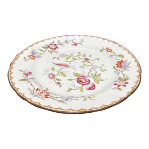 Vintage Aynsley Pembroke Fine Bone China Plate Multi-Color Floral & Bird Design, Scalloped Gold Rim, Made in England