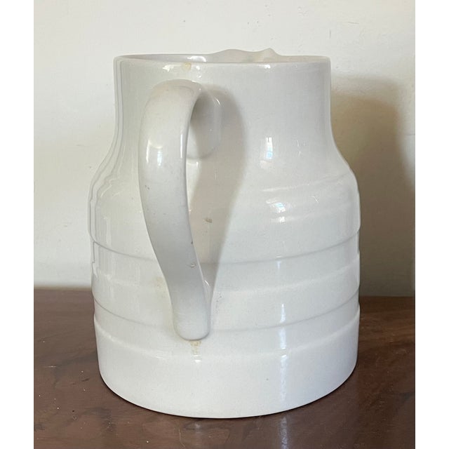 Mid-Century English Creamware 5 Pint Banded Pitcher Jug Dated 1953 For Sale - Image 4 of 12