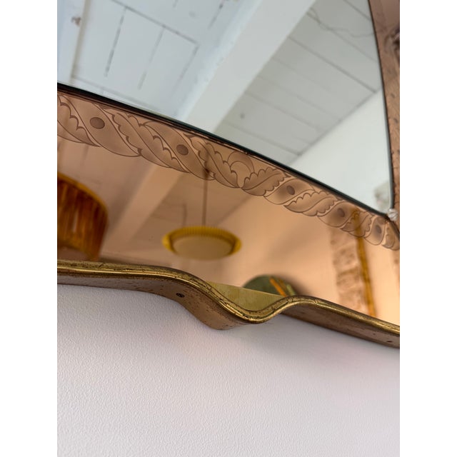 Giovanni Gariboldi Mirror Brass and Pink Colored Glass by Giovanni Battista Gariboldi Italy, 1950s For Sale - Image 4 of 12