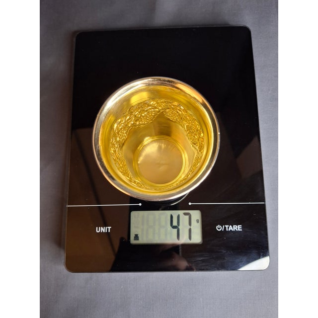 Vintage Hazorfim Sterling Silver Kiddush Cup Grape Motif Gold Wash Interior 47g For Sale - Image 17 of 17