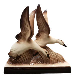 Circa 1930 French Art Deco Ducks in Flight Ceramic Sculpture by Francois Levallois