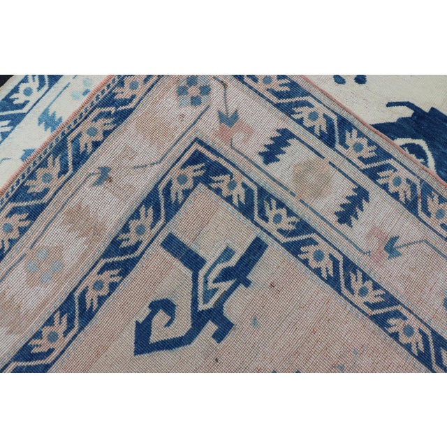 Blue, Cream & Green Vintage Oushak Rug With Geometric Medallion & Tribal Design 4'9 X 6'9 For Sale - Image 12 of 12