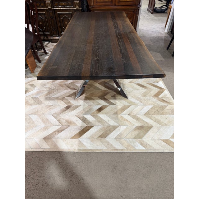 Contemporary Live Edge Top and Chrome Base Dining Table For Sale - Image 3 of 7