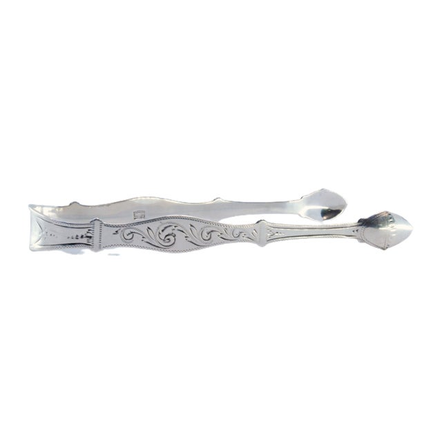 Silver Silver Sugar Tongs with Engraving on Both Sides For Sale - Image 8 of 8