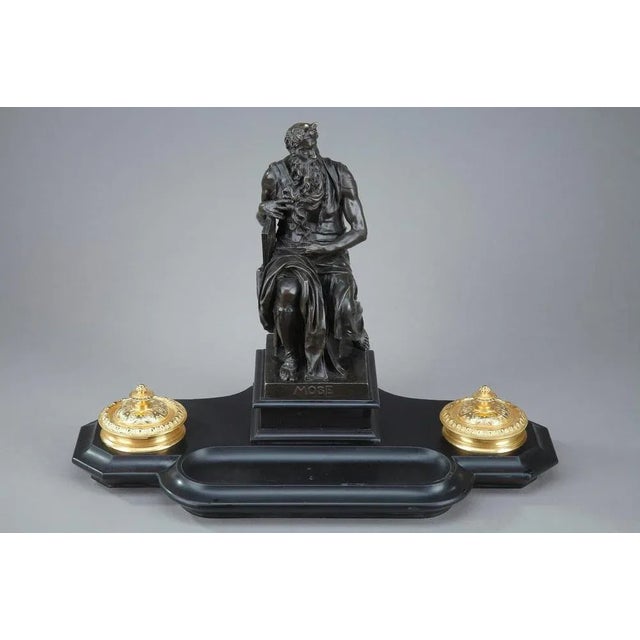 Black 19th Century Napoleon III Marble Inkwell After Michelangelo's Moses For Sale - Image 8 of 18