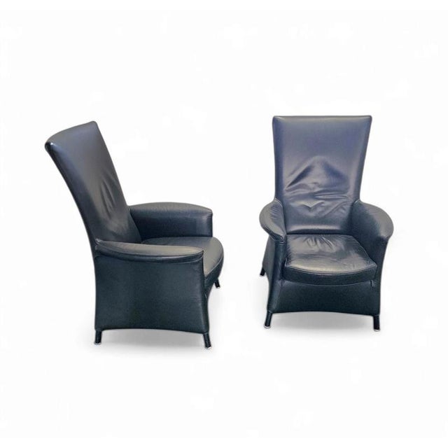 Lounge Chairs in Black Leather by Paolo Piva, Set of 2 For Sale - Image 10 of 18