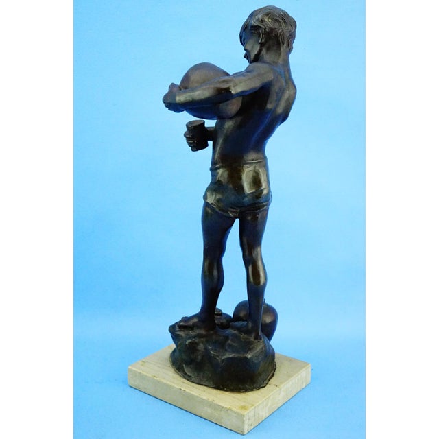 Large 20th Century Antimony Water Carrier Sculpture with Marble Base, Naples, Italy For Sale - Image 4 of 18