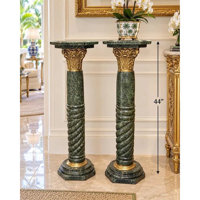 Stone Pair of Antique French Green Marble & Gilt Bronze Pedestals 44" For Sale - Image 7 of 7