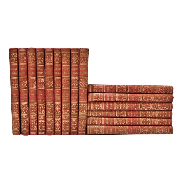 Antique Red Decorative Library Books – John L. Stoddard Set of 15 For Sale