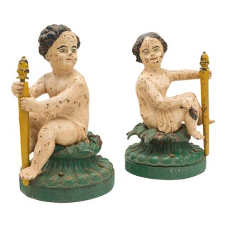 1870s Victorian Pair of Antique Decorative Figures, English, Cast Iron, Rubenesque For Sale