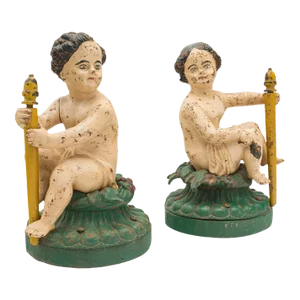 1870s Victorian Pair of Antique Decorative Figures, English, Cast Iron, Rubenesque