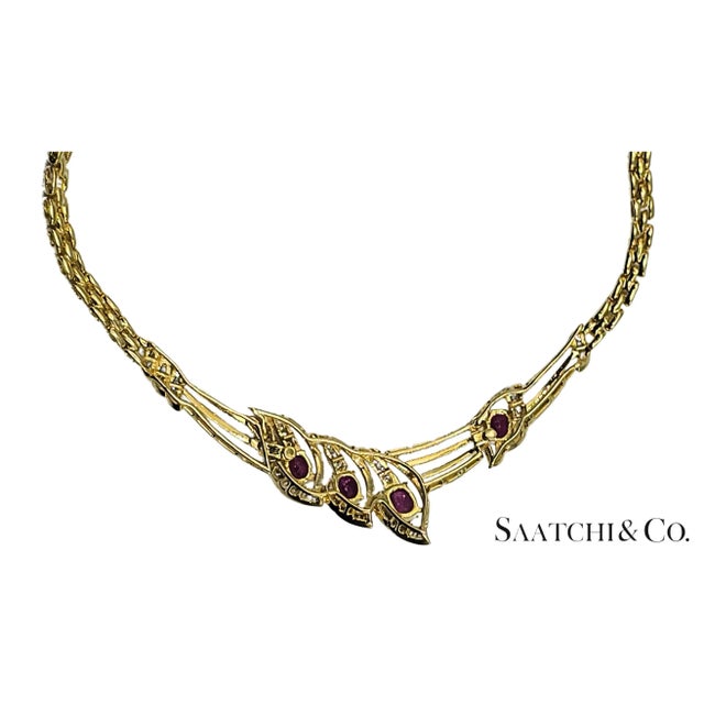 White 18k (750) Yellow Gold - Natural Diamond & Burmese Ruby: Necklace For Sale - Image 8 of 16