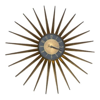 1950s Elgin Starburst/Sunburst Brass Wall Clock For Sale