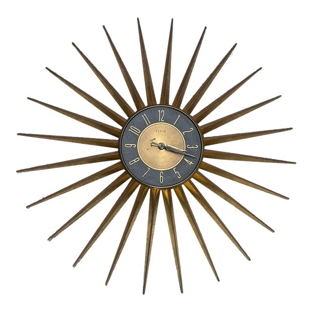 1950s Elgin Starburst/Sunburst Brass Wall Clock For Sale