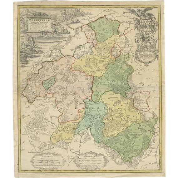 Antique Map of the Waldeck Region of Germany attributed to Homann Heirs, 1733 For Sale