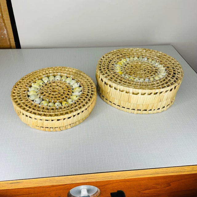 Wood 1970s Vintage Nesting Shelled Baskets- a Pair For Sale - Image 7 of 9