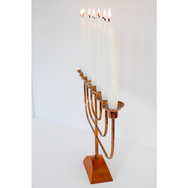 Goldenrod Large Vintage Brass and Elm Candelabra, 1940s For Sale - Image 8 of 11