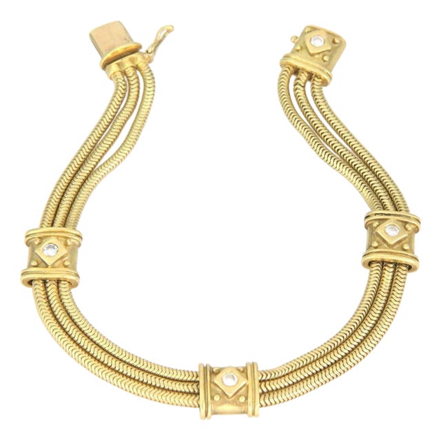 SeidenGang Diamond 18k Yellow Gold Diamond Snake Bracelet For Sale