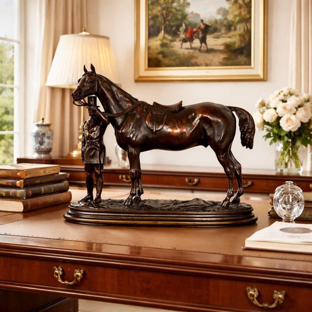 ALFRED BARYE French, 1839-1882 "Walter Scott: Cheval de'Selle de L'Empreur" Patinated bronze Titled to base in the towel,...