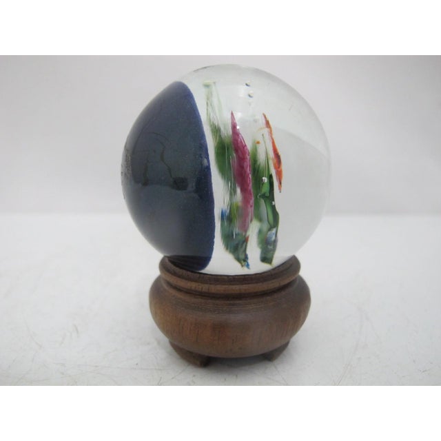 David P. Salazar fish marble or paperweight on wood stand. Really cool 3d effect showing an angelfish swimming. Hallmarks...