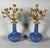 Pair of Louis XV style floral candelabra. Pair of monochrome blue porcelain vases mounted as candelabra with gilt bronze...