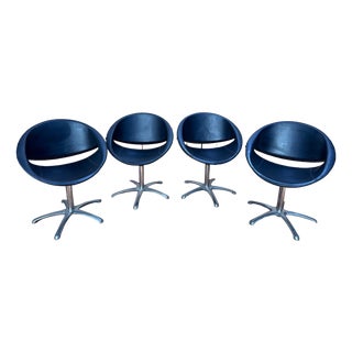 Set of 4 Swivel Shell Chairs 1980 Karisma Leather & Chrome Metal For Sale