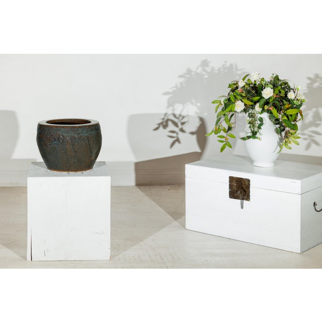 Vintage Chinese Brown and Blue Speckled Planter with Wide Opening For Sale - Image 17 of 18