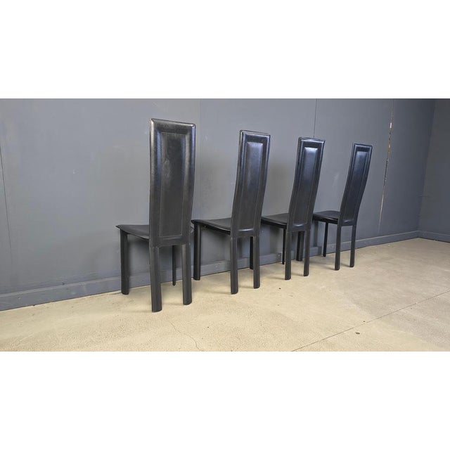 Vintage Black Leather Dining Chairs, 1980s, Set of 4 For Sale - Image 6 of 17