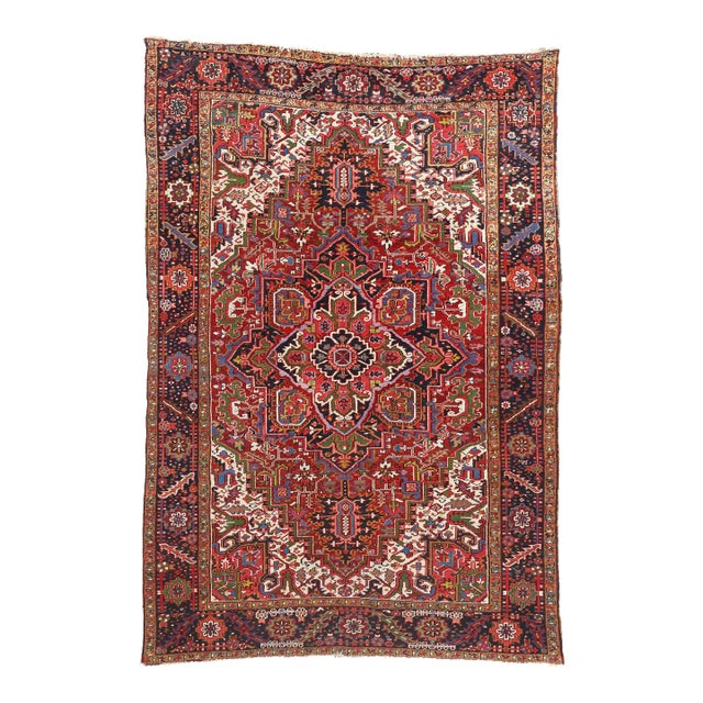 Antique Persian Heriz Rug - 07'10 X 11'06. For Sale