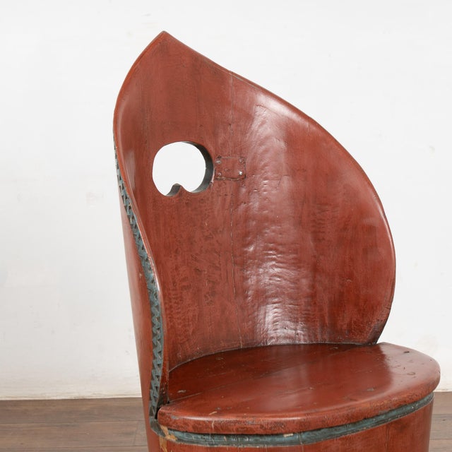 Folk Art Original Red Painted Swedish Kubbestol Carved Log Chair For Sale - Image 3 of 12