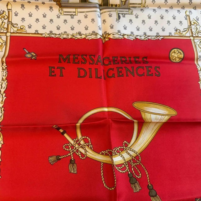 1990s "Messageries Et Diligences" Carré Silk Scarf by Celine Paris For Sale - Image 12 of 13