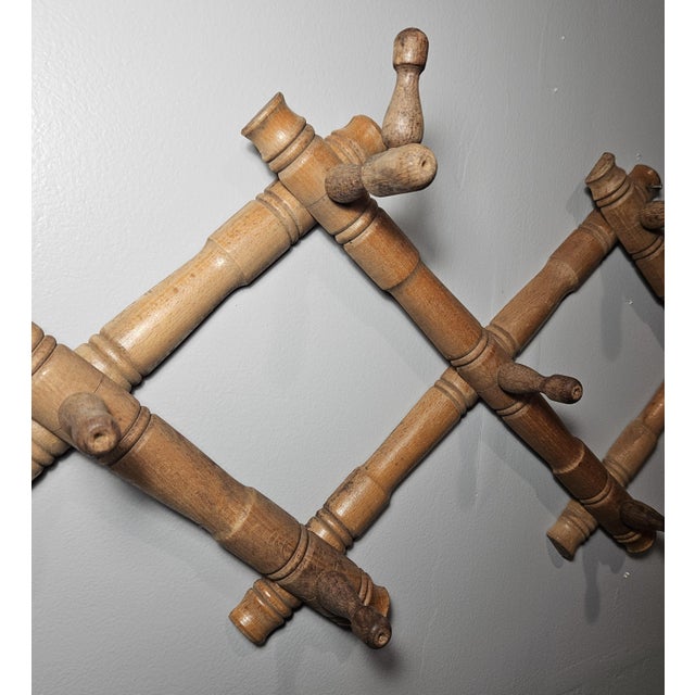 Vintage Pine 10 Peg, Faux- Bamboo Coat Rack For Sale - Image 13 of 15