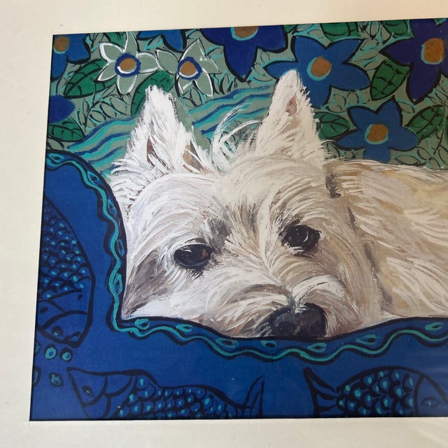 Contemporary original westie dog print by Judy Henn. Measures 14x11 or 15x12 framed. Check out my shop Robins Egg Gallery...