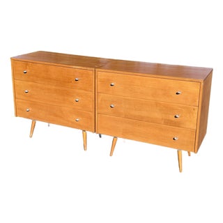 Vintage 1950s Paul McCobb Planner Group Style Maple Wood 3-Drawer Cabinets, a Pair For Sale