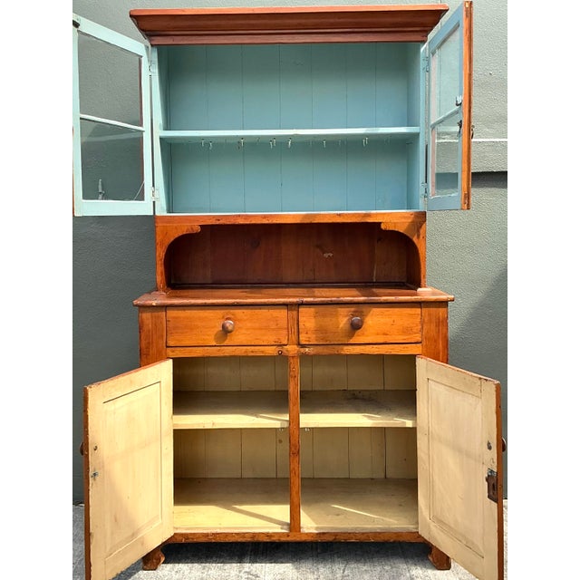 Wood Vintage Primitive Pine Hutch For Sale - Image 7 of 12