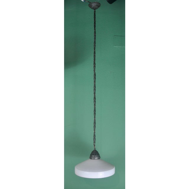 1920s Art Deco Lamp in White Opaline with Brass Chain, 1920s For Sale - Image 5 of 16