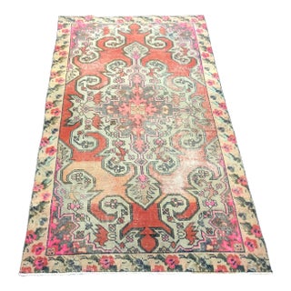 Vintage Boho Distressed Turkish Oushak Handmade Rug For Sale