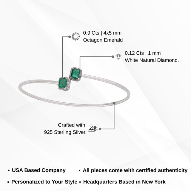 Modernist Emerald & Diamond Toi Et Moi Open Cuff Bangle, May Birthstone Gift For Sale - Image 10 of 12