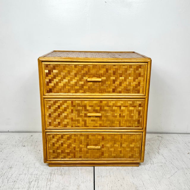 Vintage Woven Rattan 3 Drawer Chest For Sale - Image 4 of 12