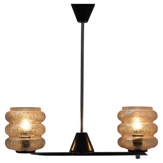 Made of glass, chrome, metal, plastic new cabling with aged patina 2x e27 or e26 bulb re-polished good original condition...