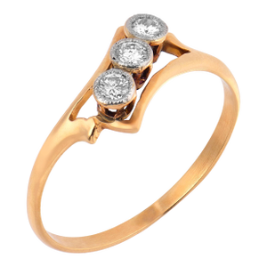 Vintage Diamond 18k Yellow Gold Three Stone Ring, Size 8.25