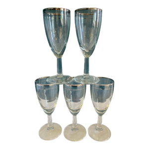Set of Five Vintage Javit Platinum Rimmed Champagne Glasses