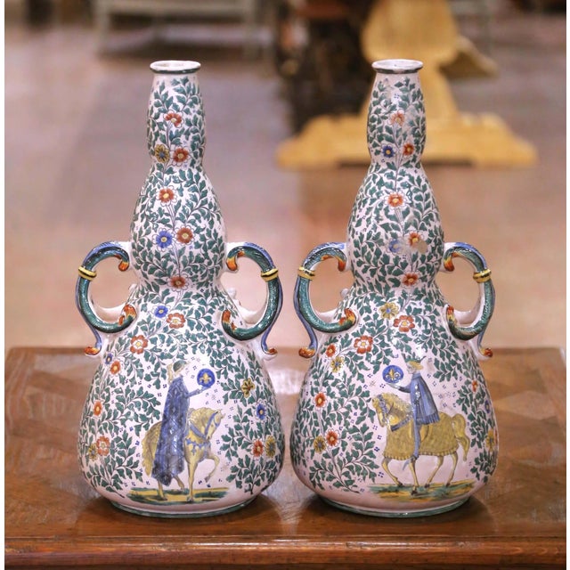 Mid 19th Century Pair 19th C. French Nevers Faience Ewers Depicting Henri IV and Marie De Medici For Sale - Image 5 of 12