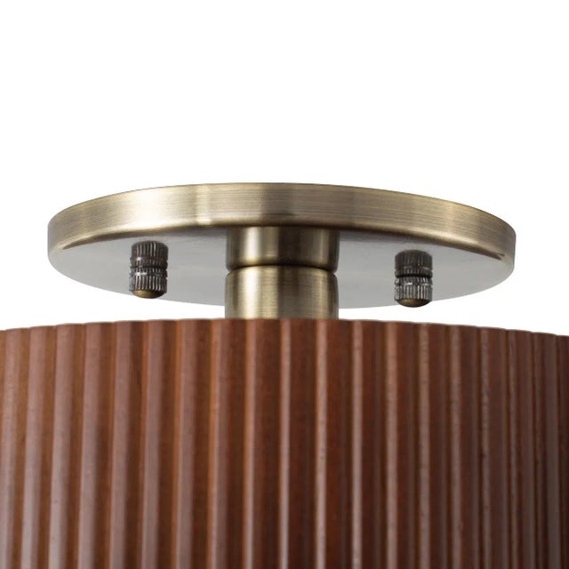 Tambo Semi-Flush Mount Ceiling Light - Dark Walnut Wood Finish, Weathered Brass For Sale - Image 6 of 10