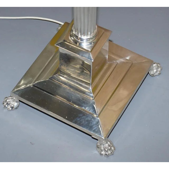 Vintage Silver-Plated Corinthian Pillar Floor Lamp with Paw Feet For Sale - Image 6 of 15