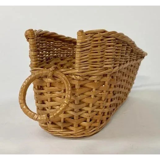 Vintage Boho Wicker Wine Bottle Holder Basket Carry Handle Picnic Caddy Bamboo For Sale In Baltimore - Image 6 of 10