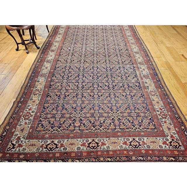 19th Century Persian Farahan Gallery Rug, Hand-Knotted Wool, Allover Herati Geometric Pattern, Ivory & Red, 7x16 For Sale In Chicago - Image 6 of 15